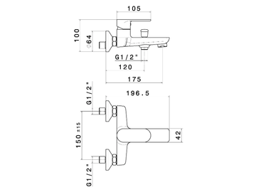 EXTRO - Single handle wall-mounted bathtub mixer with diverter by Newform - view 3