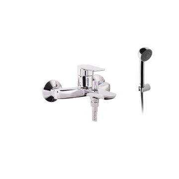 Qi Single-lever Bath Mixer with Diverter, Fixed Shower Support, 1.5m Hose and Shower Head 681010 by PALAZZANI