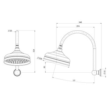 Cromford High-Rise Shower Arm and Rose 210mm by Phoenix Tapware - view 4