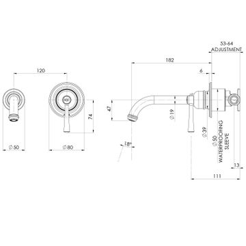 Cromford SwitchMix Wall Basin / Bath Mixer Set 180mm (Fit-Off Kit Only) - Lead Free by Phoenix Tapware - view 3