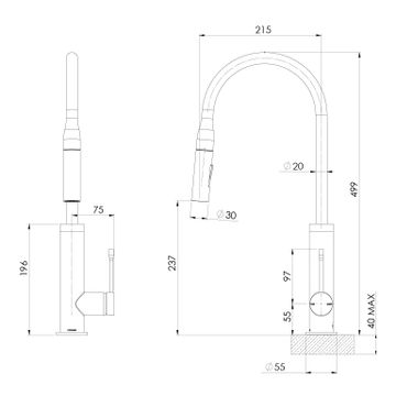 Deja Pull Out Sink Mixer 220mm by Phoenix Tapware - view 3