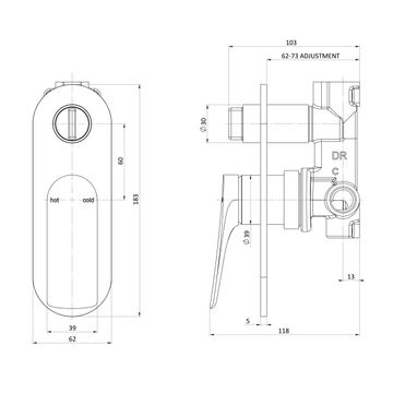 Kusabi SwitchMix Shower / Bath Diverter Mixer (Complete Kit) - Lead Free - Tradelink Exclusive by Phoenix Tapware - view 3