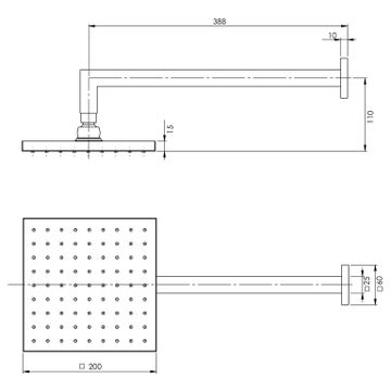 Lexi Shower Arm 400mm &amp;amp; 200mm Square Rose by Phoenix Tapware - view 3