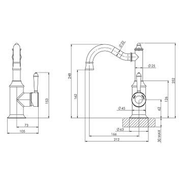 Nostalgia Basin Mixer 160mm Shepherds Crook by Phoenix Tapware - view 3