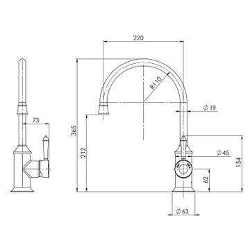 Nostalgia Sink Mixer 220mm Gooseneck by Phoenix Tapware - view 3