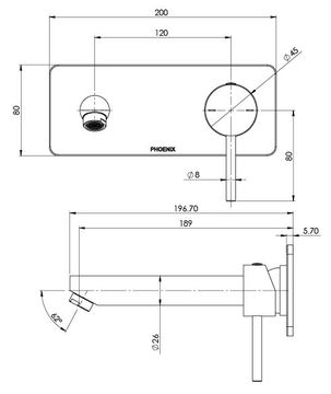 Pina Wall Basin / Bath Mixer Set 180mm (Trim Kit Only) - 6 Star - Lead Free by Phoenix Tapware - view 3