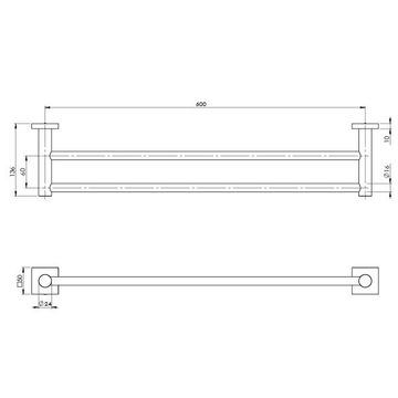 Radii Double Towel Rail 600mm Square Plate by Phoenix Tapware - view 3