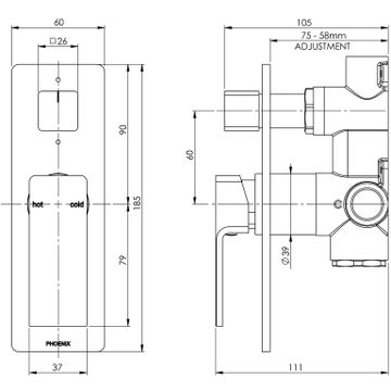 Radii Shower / Bath Diverter Mixer by Phoenix Tapware - view 3
