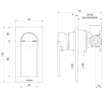 Teel SwitchMix Shower / Wall Mixer (Fit-Off Kit Only) - Lead Free by Phoenix Tapware - view 3