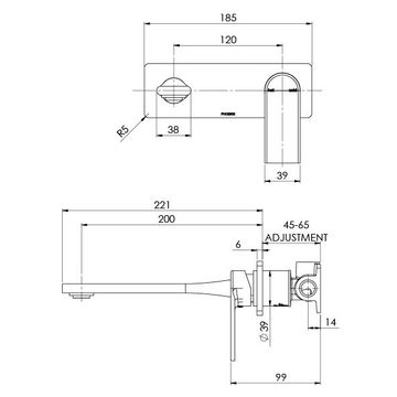 Teel Wall Basin / Bath Mixer Set 200mm by Phoenix Tapware - view 3