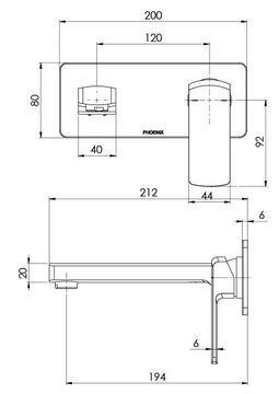 Teva Wall Basin / Bath Mixer Set 200mm (Trim Kit Only) - 6 Star - Lead Free by Phoenix Tapware - view 3