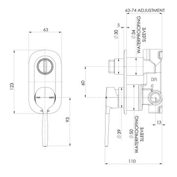 Vask SwitchMix Shower / Bath Diverter Mixer (Fit-Off Kit Only) - Lead Free by Phoenix Tapware - view 4