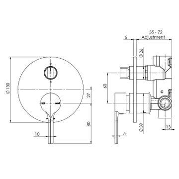 Vivid Slimline Oval Shower / Bath Diverter Mixer by Phoenix Tapware - view 3