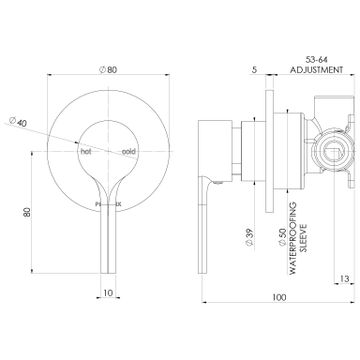Vivid Slimline Oval SwitchMix Shower / Wall Mixer (Fit-Off Kit Only) - Lead Free by Phoenix Tapware - view 3