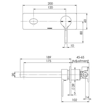 Vivid Slimline Oval Wall Bath Mixer Set 175mm by Phoenix Tapware - view 3