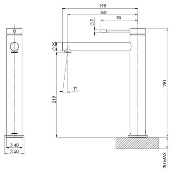 Vivid Slimline SS 316 Vessel Mixer by Phoenix Tapware - view 3