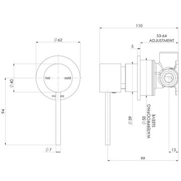 Vivid Slimline SwitchMix Shower / Wall Mixer 60mm Backplate (Fit-Off Kit Only) - Lead Free by Phoenix Tapware - view 3