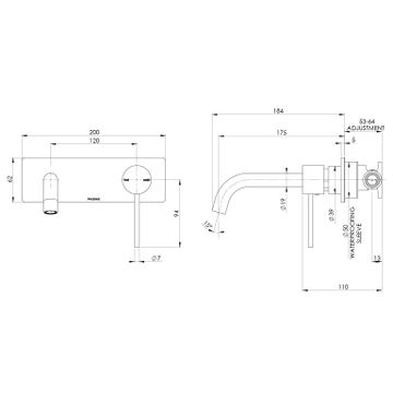 Vivid Slimline SwitchMix Wall Basin / Bath Mixer Set 180mm (Complete Kit) by Phoenix Tapware - view 3