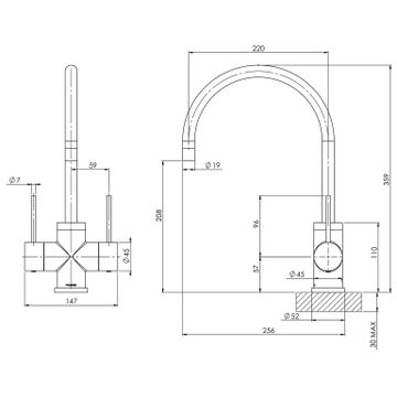Vivid Slimline Twin Handle Sink Mixer 220mm Gooseneck by Phoenix Tapware - view 3
