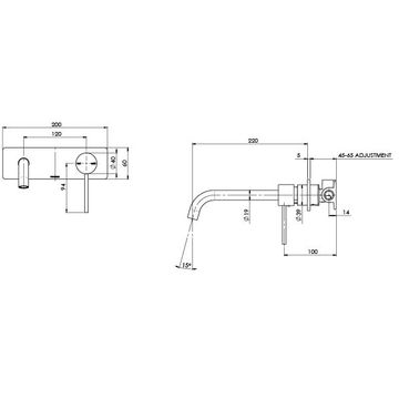 Vivid Slimline Wall Basin Mixer Set 230mm Curved by Phoenix Tapware - view 3