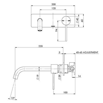 Vivid Slimline Wall Bath Mixer Set 230mm Curved by Phoenix Tapware - view 3