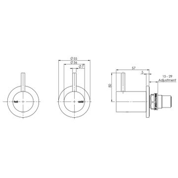 Vivid Slimline Wall Top Assemblies 15mm Extended Spindles by Phoenix Tapware - view 3