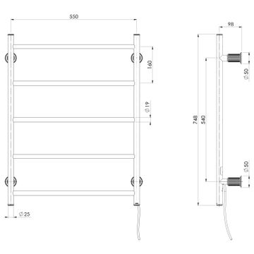 Wiltern Heated Towel Ladder 550mm x 750mm by Phoenix Tapware - view 3