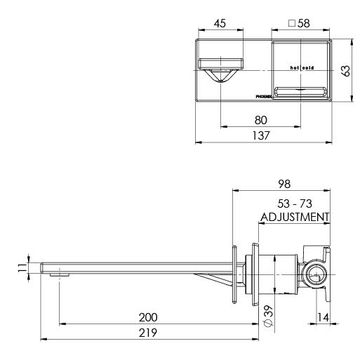 Zimi Wall Basin / Bath Mixer Set 200mm (handles sold separately) by Phoenix Tapware - view 6