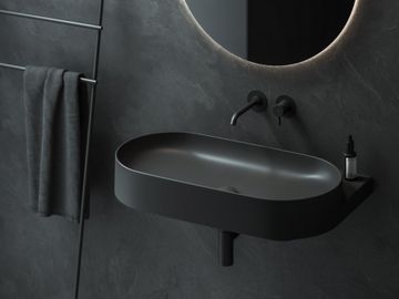 Yard 80 Washbasin, ceramic, without Hole, matt black, with Bracket, black by Ravak