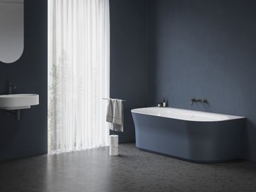 Ypsilon Wall Bathtub 166x80 Deepsea Blue/white, Drain Cover: white/black/chrome by Ravak