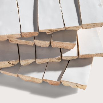 Bright White 1x4 Trapezoid Mosaic Zellige Tile by Riad Tile - view 3