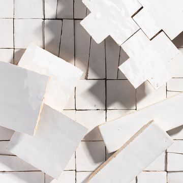 Bright White 1x4 Trapezoid Mosaic Zellige Tile by Riad Tile - view 5