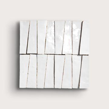 Bright White 1x4 Trapezoid Mosaic Zellige Tile by Riad Tile