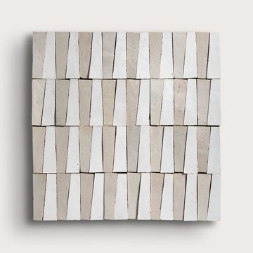 Bright White & Natural White 1x4 Trapezoid Mosaic Zellige Tile by Riad Tile - view 2