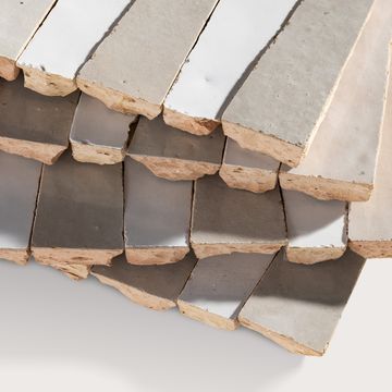 Bright White & Natural White 1x4 Trapezoid Mosaic Zellige Tile by Riad Tile - view 3