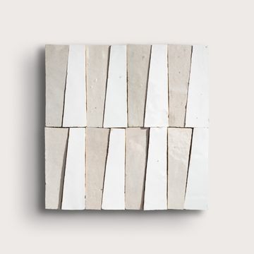 Bright White & Natural White 1x4 Trapezoid Mosaic Zellige Tile by Riad Tile