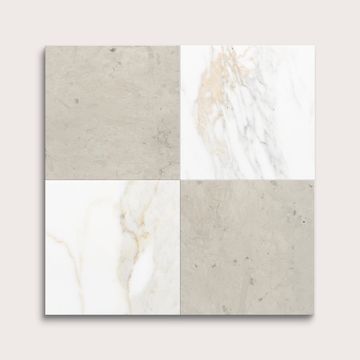 Calacatta Gold & Chateau Grey 12x12 Marble & Limestone | Honed - Checkerboard Bundle by Riad Tile