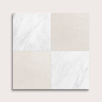 Casablanca Carrara & French Linen 12x12 Marble & Limestone | Tumbled - Checkerboard Bundle by Riad Tile