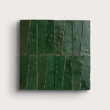 Emerald Green 1x4 Trapezoid Mosaic Zellige Tile by Riad Tile