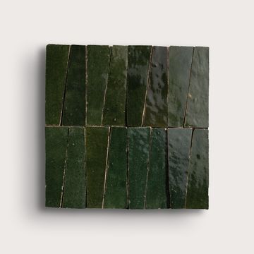 Forest Green 1x4 Trapezoid Mosaic Zellige Tile by Riad Tile