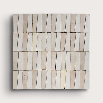 Natural White & Snow White 1x4 Trapezoid Mosaic Zellige Tile by Riad Tile - view 2