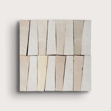 Natural White & Snow White 1x4 Trapezoid Mosaic Zellige Tile by Riad Tile