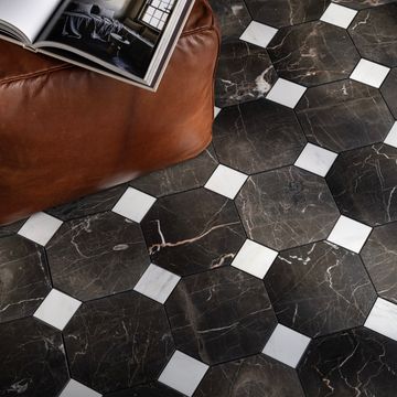 Truffle Octagon & Casablanca Carrara Dot Marble | Honed by Riad Tile - view 2