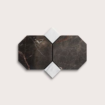 Truffle Octagon & Casablanca Carrara Dot Marble | Honed by Riad Tile - view 5