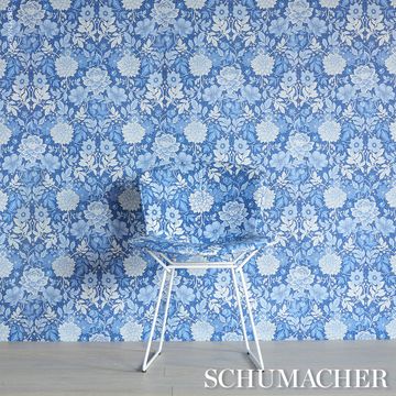 Dahlia Garden Blue And White by Schumacher - view 5