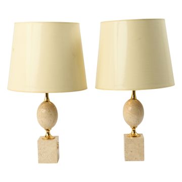 Pair Of Travertine Table Lamps by Schumacher
