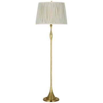 Romero Floor Lamp, Antique Brass Charee Silk Stripe, Light Blue by Schumacher