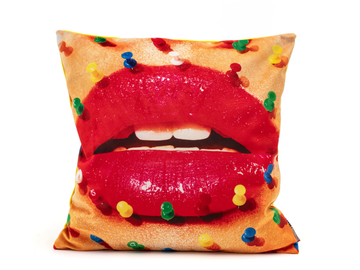 MOUTH WITH PINS - Square fabric cushion by Seletti - view 2