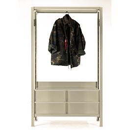 Mobile appendiabiti metallico verniciato RAL 7032 con barra appendiabiti e cassetti by Situér
