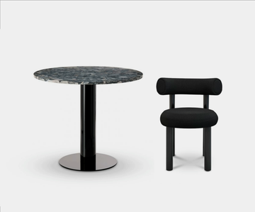 Set of Four Fat Dining Chair and Tube Dining Table Black Pebble Marble by Tom Dixon